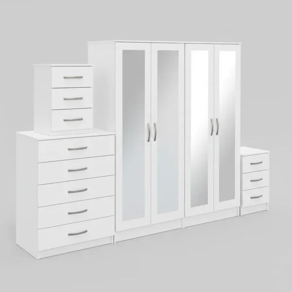 4-FULL MIRROR 4 DOOR WARDROBE SET (Assembled) - Image 3