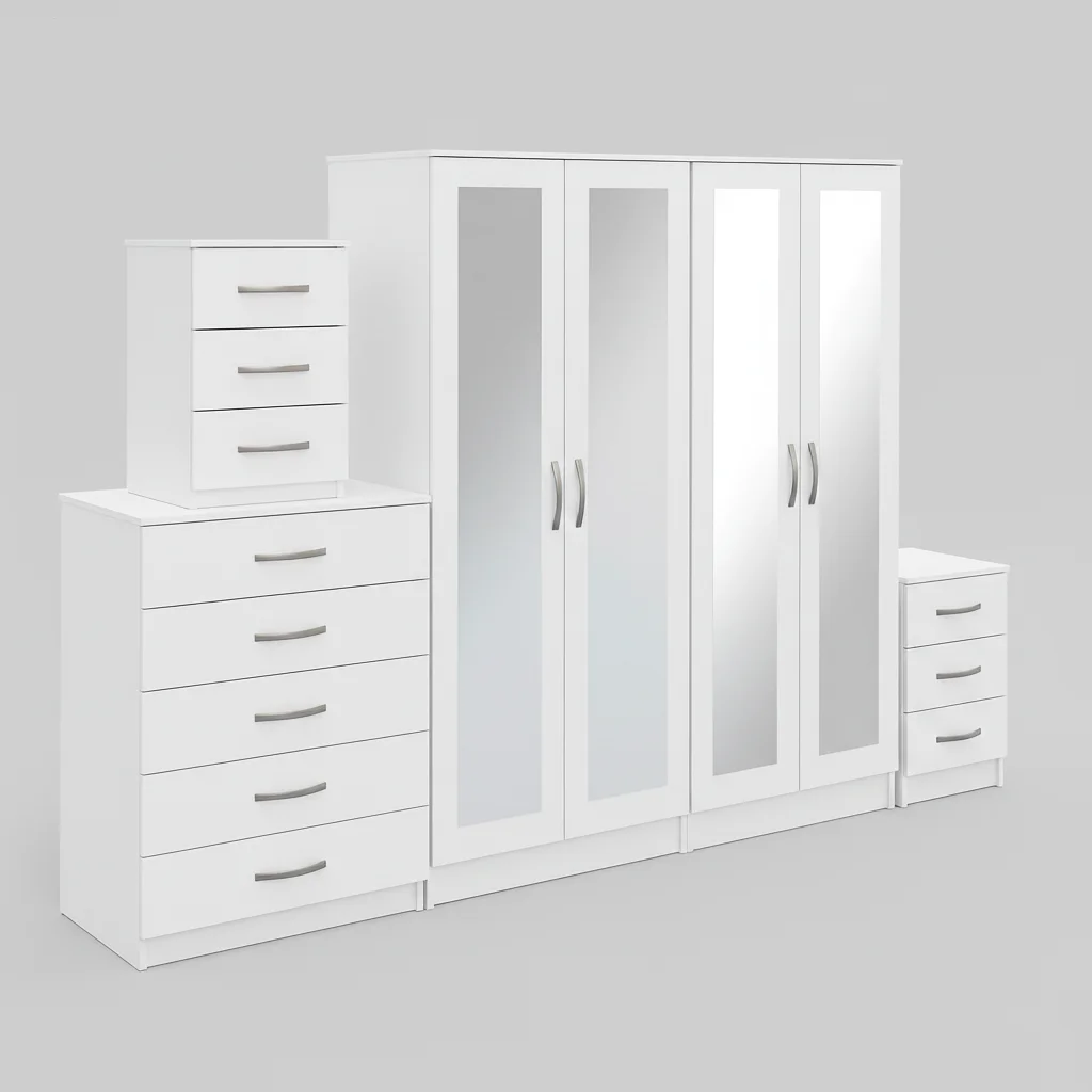 4-FULL MIRROR 4 DOOR WARDROBE SET (Assembled) - Image 3