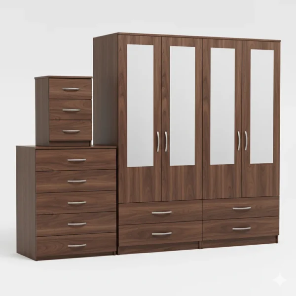 4-HALF MIRROR 4 DOOR WARDROBE SET (Assembled) - Image 3