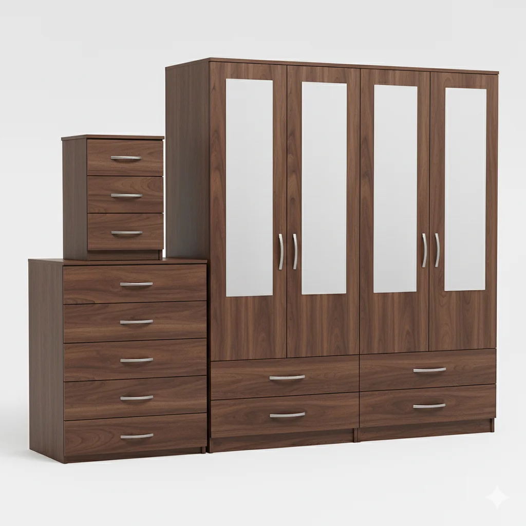 4-HALF MIRROR 4 DOOR WARDROBE SET (Assembled) - Image 3