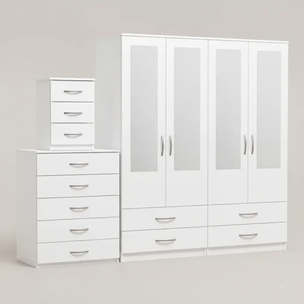 4-HALF MIRROR 4 DOOR WARDROBE SET (Assembled) - Image 4