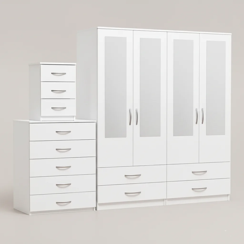 4-HALF MIRROR 4 DOOR WARDROBE SET (Assembled) - Image 4