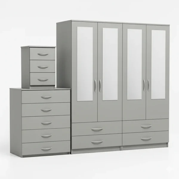 4-HALF MIRROR 4 DOOR WARDROBE SET (Assembled) - Image 2
