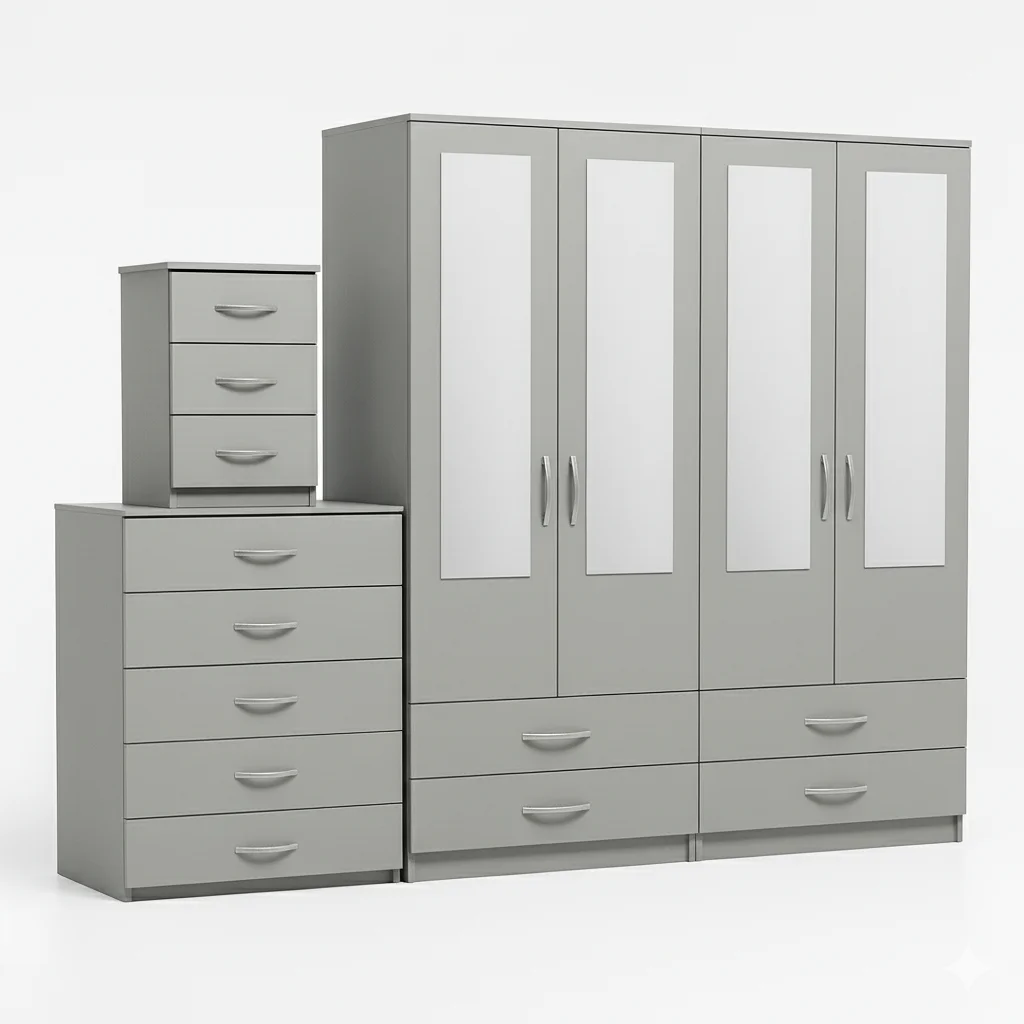 4-HALF MIRROR 4 DOOR WARDROBE SET (Assembled) - Image 2