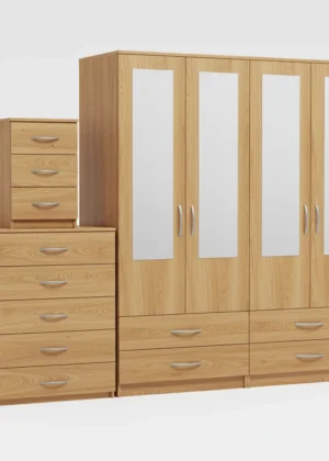 4-HALF MIRROR 4 DOOR WARDROBE SET (Assembled)