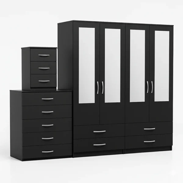 4-HALF MIRROR 4 DOOR WARDROBE SET (Assembled) - Image 5