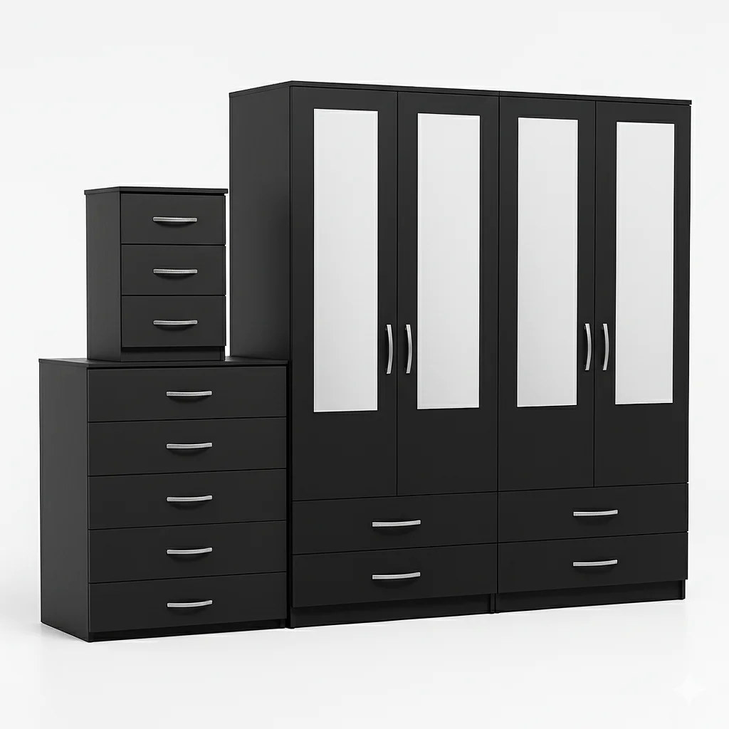 4-HALF MIRROR 4 DOOR WARDROBE SET (Assembled) - Image 5