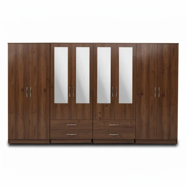 4-HALF MIRROR WITH 4-BOTTOM DRAWERS 8 DOOR WARDROBE (Assembled) - Image 5