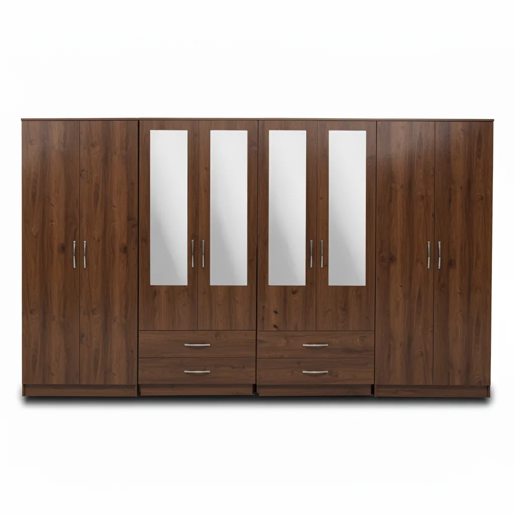 4-HALF MIRROR WITH 4-BOTTOM DRAWERS 8 DOOR WARDROBE (Assembled) - Image 5