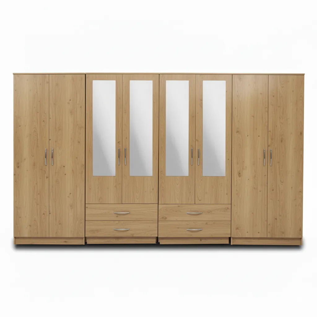 4-HALF MIRROR WITH 4-BOTTOM DRAWERS 8 DOOR WARDROBE (Assembled) - Image 4