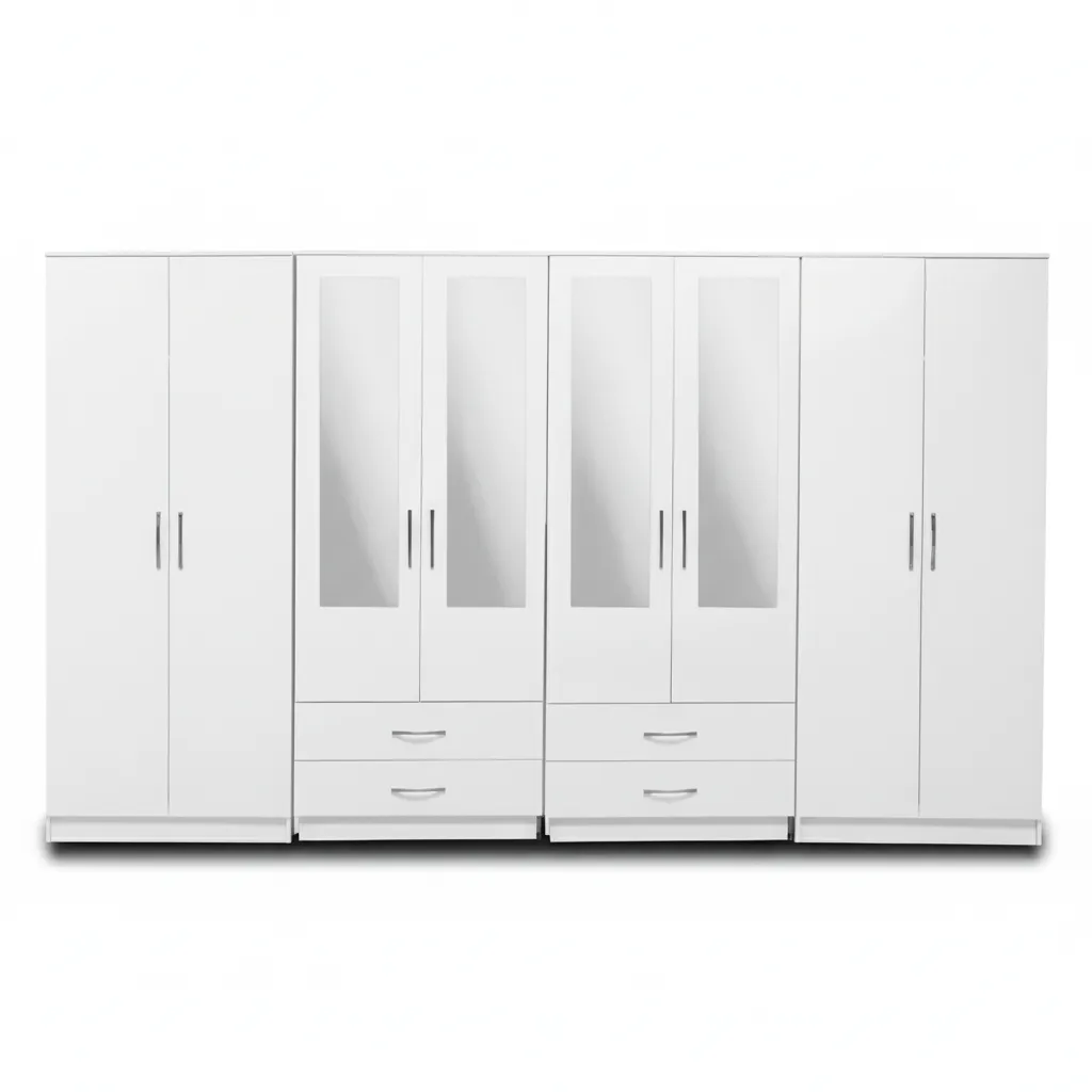 4-HALF MIRROR WITH 4-BOTTOM DRAWERS 8 DOOR WARDROBE (Assembled) - Image 3