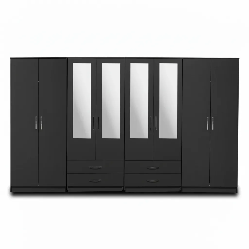 4-HALF MIRROR WITH 4-BOTTOM DRAWERS 8 DOOR WARDROBE (Assembled)
