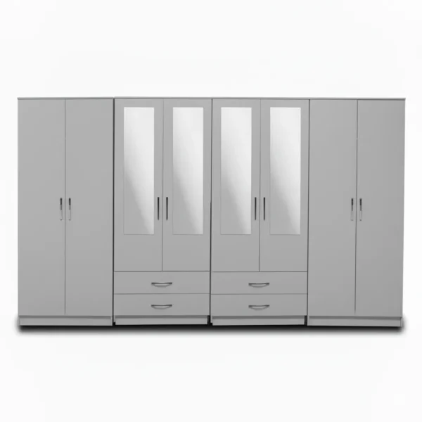 4-HALF MIRROR WITH 4-BOTTOM DRAWERS 8 DOOR WARDROBE (Assembled) - Image 2