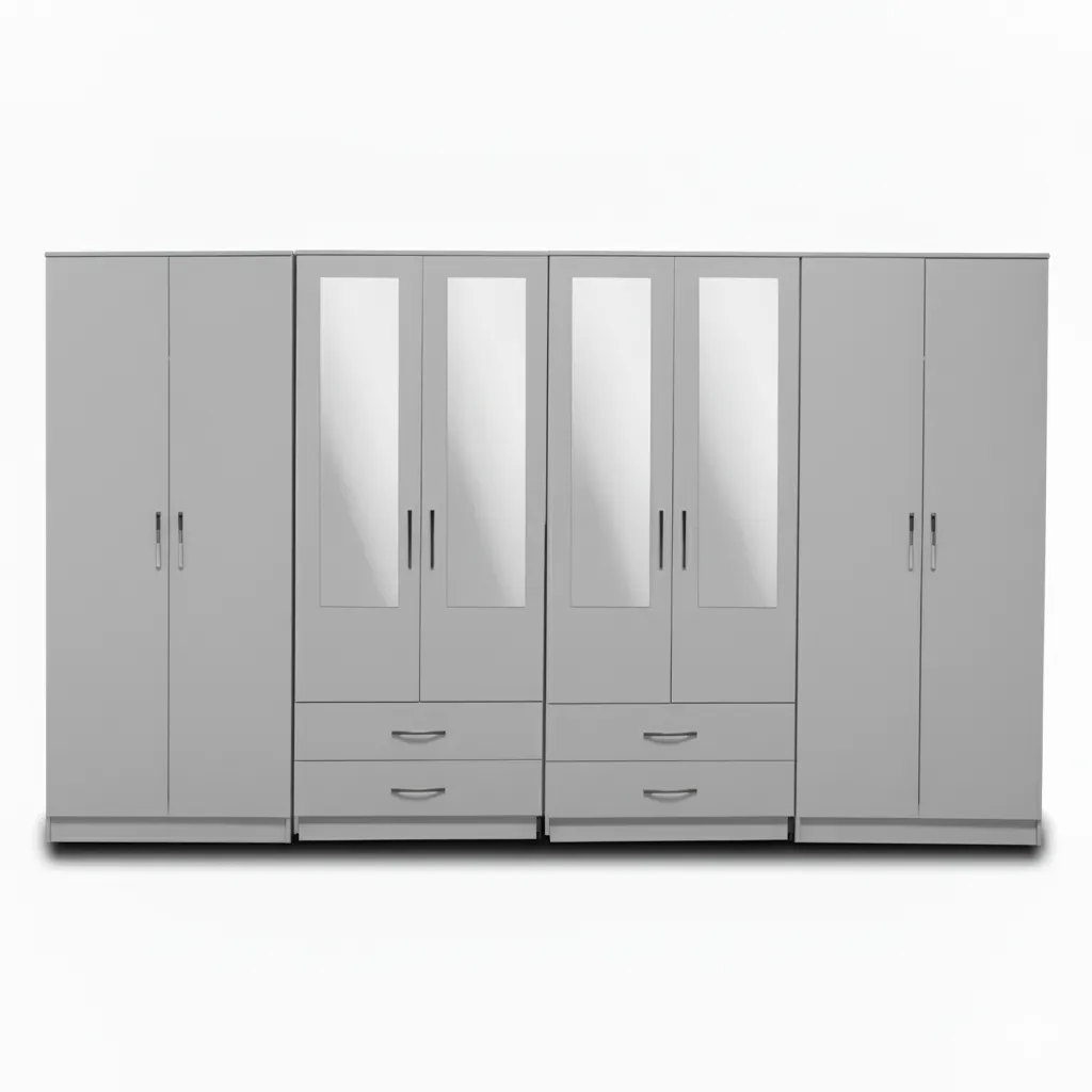 4-HALF MIRROR WITH 4-BOTTOM DRAWERS 8 DOOR WARDROBE (Assembled) - Image 2