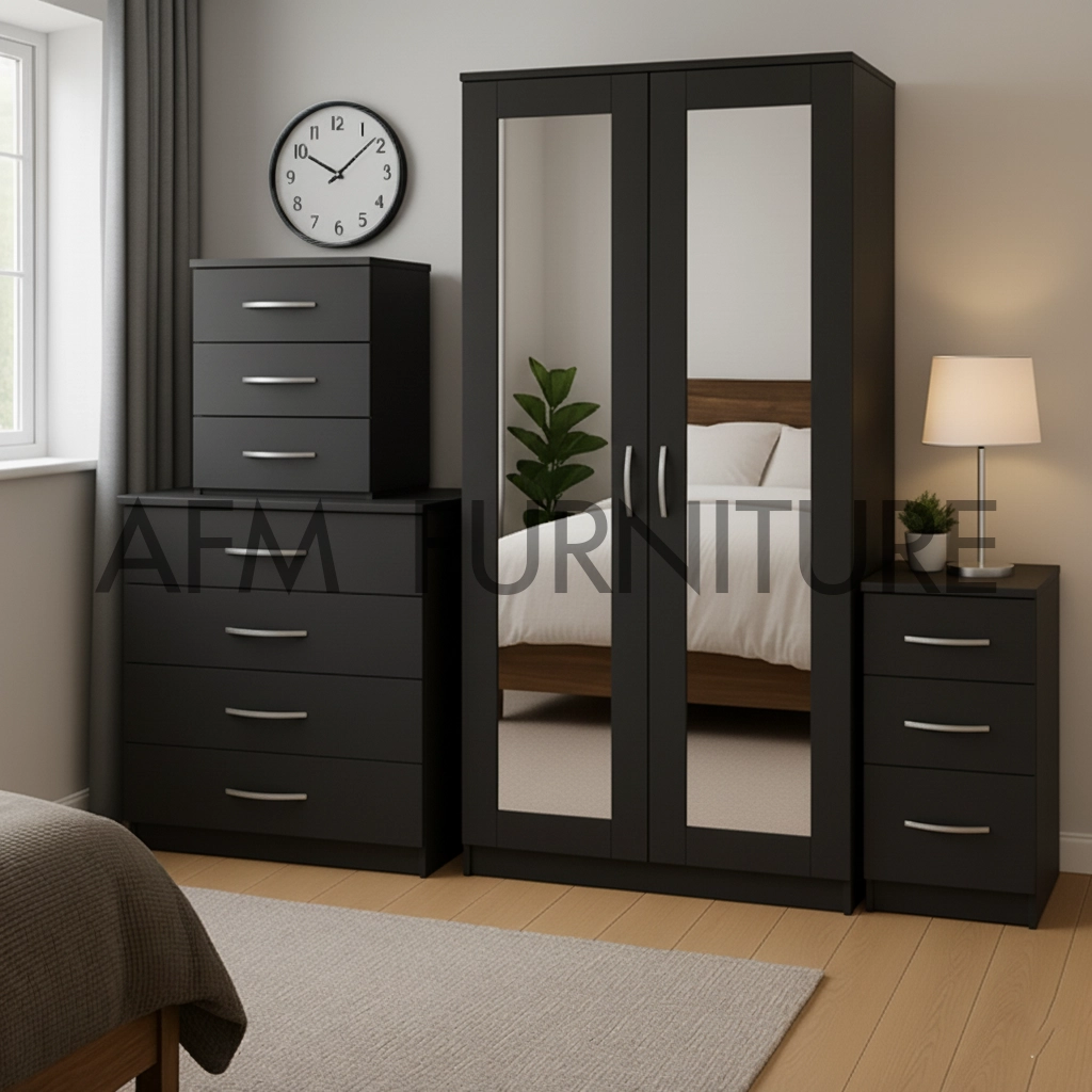 2-FULL MIRROR 2 DOOR WARDROBE SET (Assembled) - Image 5
