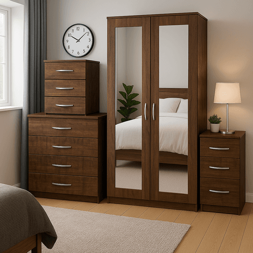 2-FULL MIRROR 2 DOOR WARDROBE SET (Assembled) - Image 3