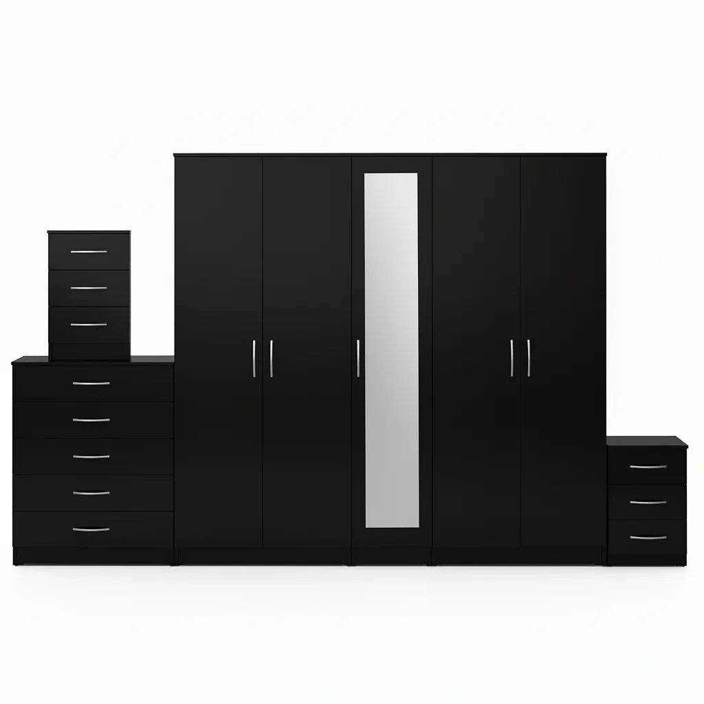 1-FULL MIRROR 5 DOOR WARDROBE SET (Assembled) - Image 3