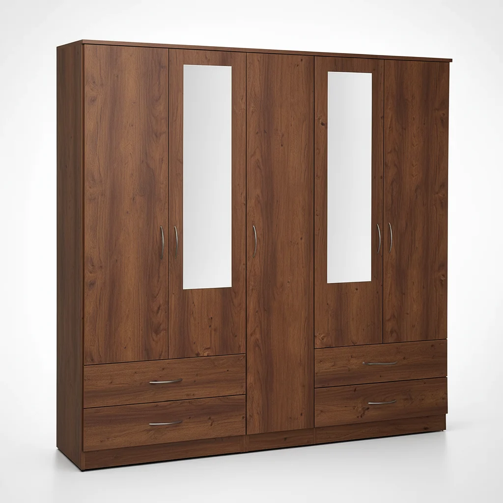 2-HALF MIRROR 5 DOOR WARDROBE SET (Assembled) - Image 4