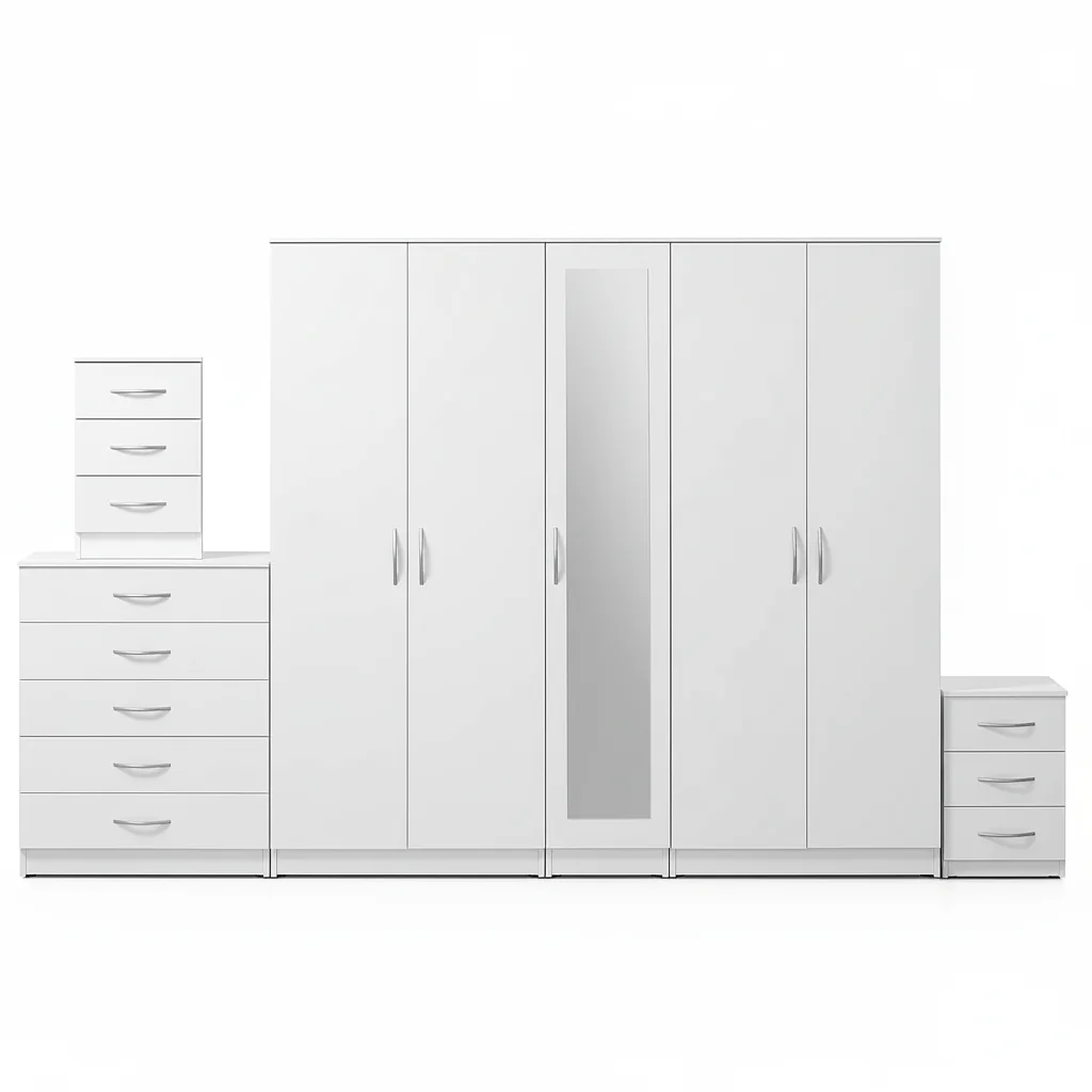 1-FULL MIRROR 5 DOOR WARDROBE SET (Assembled) - Image 2
