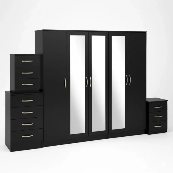 3-FULL MIRROR 5 DOOR WARDROBE SET (Assembled) - Image 3