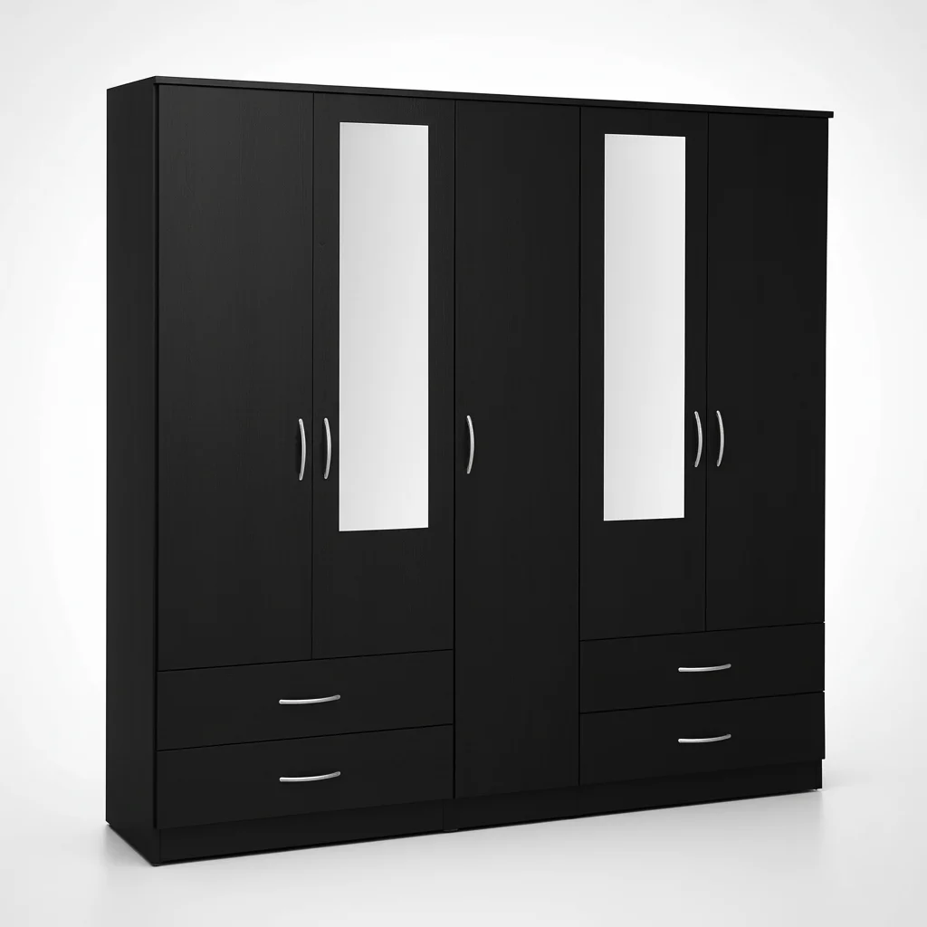 2-HALF MIRROR 5 DOOR WARDROBE SET (Assembled) - Image 3