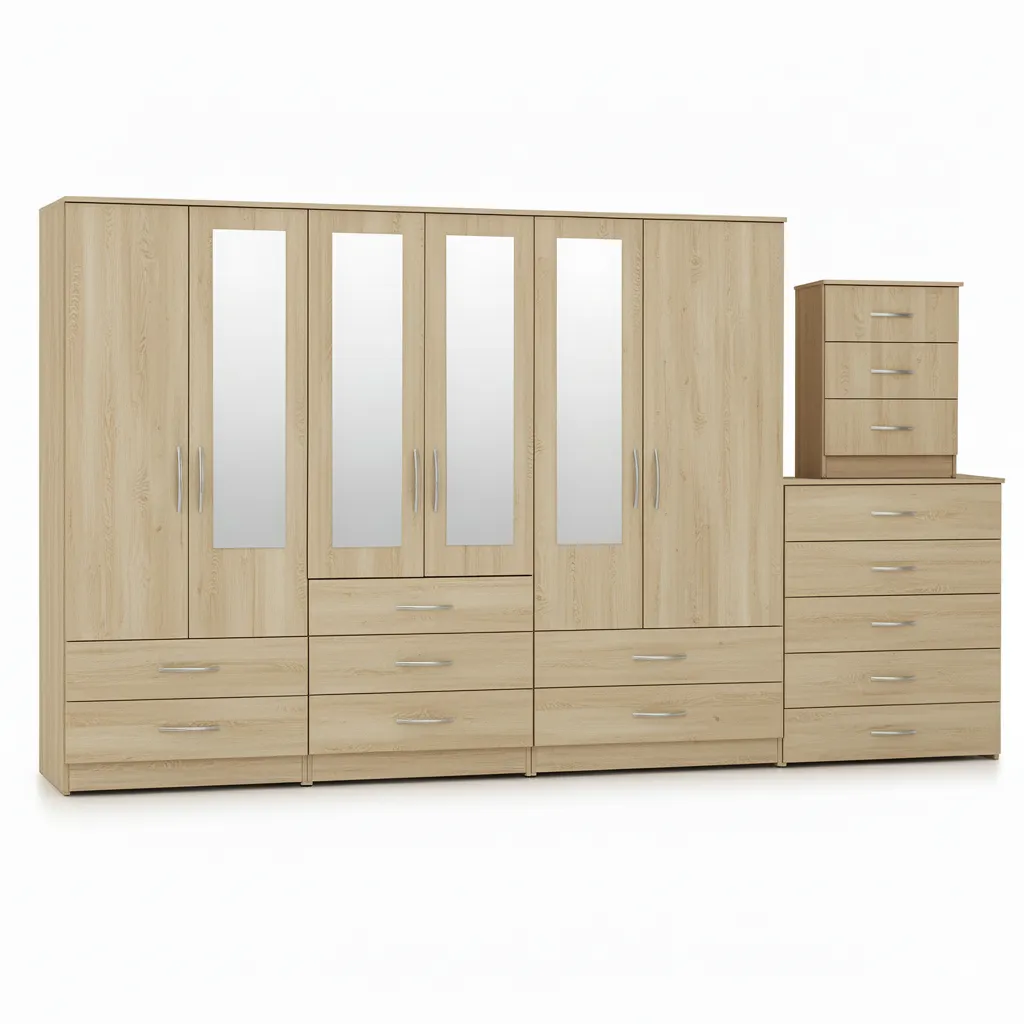 4-HALF MIRROR 6 DOOR WARDROBE (Assembled) - Image 2