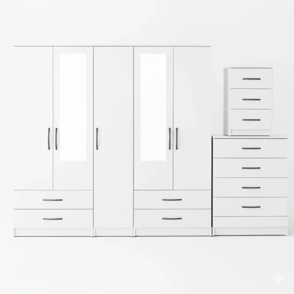 2-HALF MIRROR 5 DOOR WARDROBE SET (Assembled) - Image 4