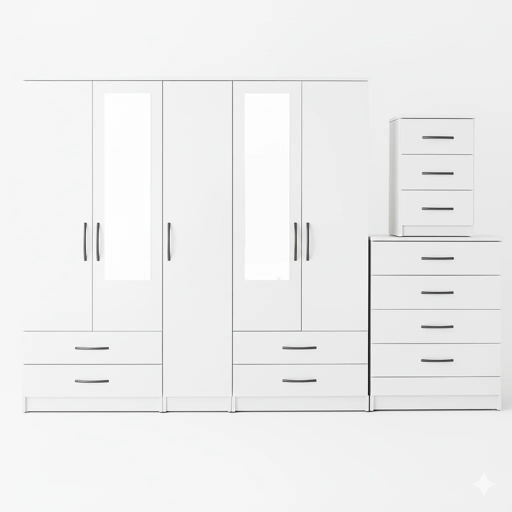 2-HALF MIRROR 5 DOOR WARDROBE SET (Assembled) - Image 4