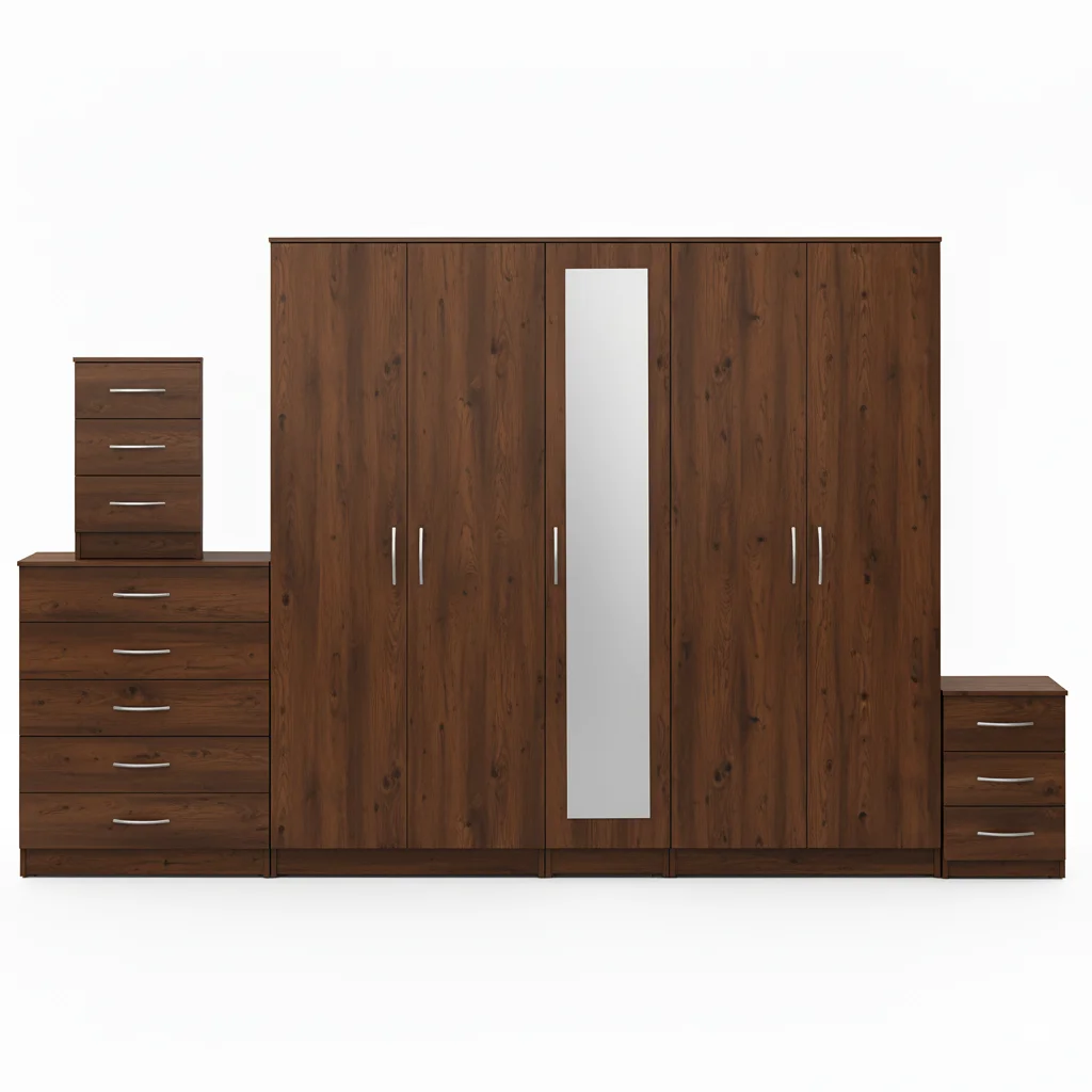 1-FULL MIRROR 5 DOOR WARDROBE SET (Assembled) - Image 4