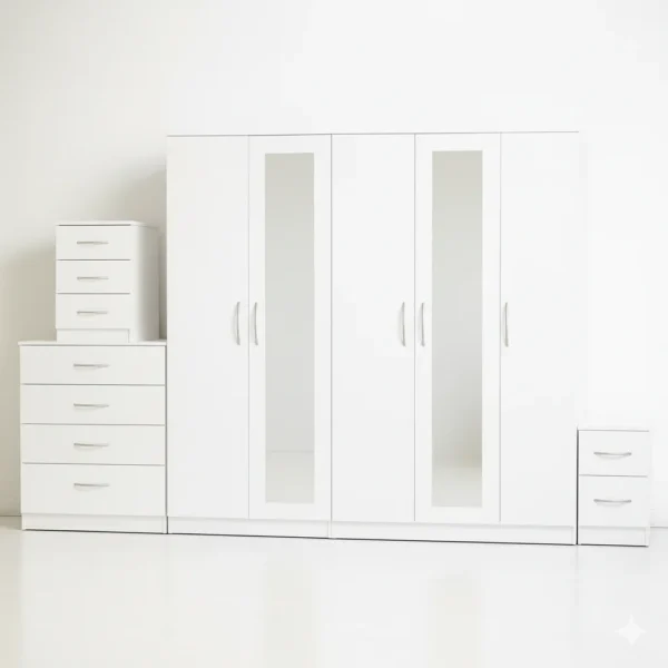 2-FULL MIRROR 5 DOOR WARDROBE SET (Assembled) - Image 3