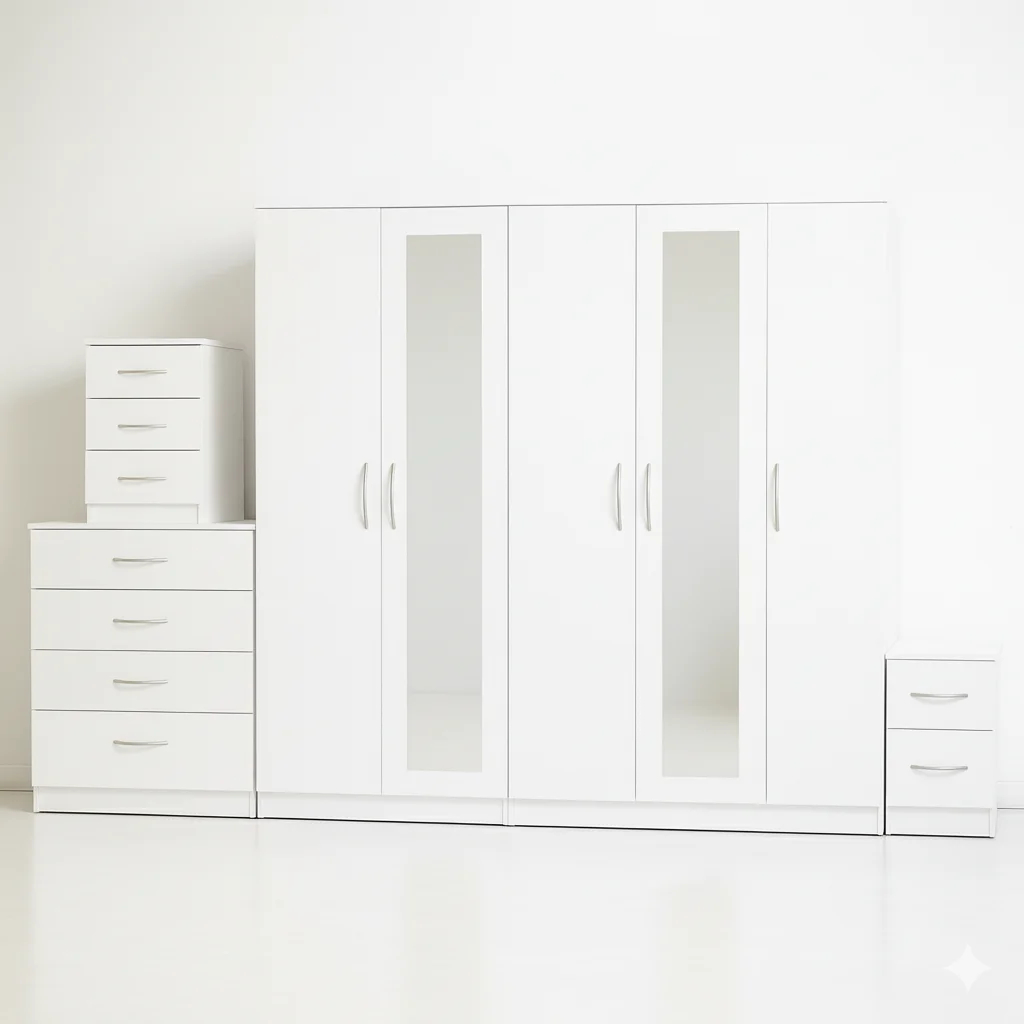 2-FULL MIRROR 5 DOOR WARDROBE SET (Assembled) - Image 3