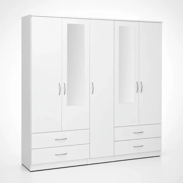 2-HALF MIRROR 5 DOOR WARDROBE SET (Assembled) - Image 2