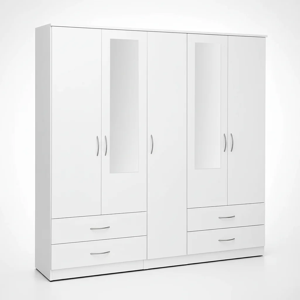 2-HALF MIRROR 5 DOOR WARDROBE SET (Assembled) - Image 2