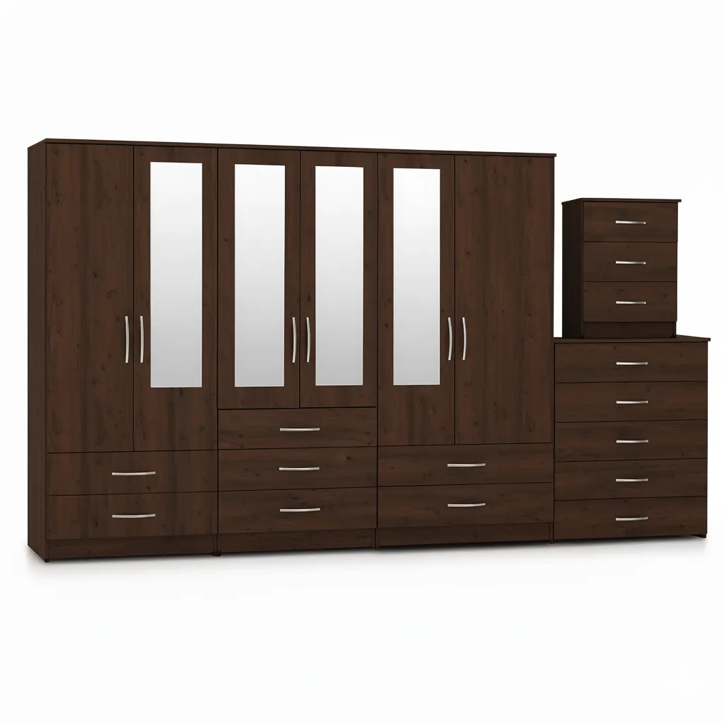 4-HALF MIRROR 6 DOOR WARDROBE (Assembled) - Image 3