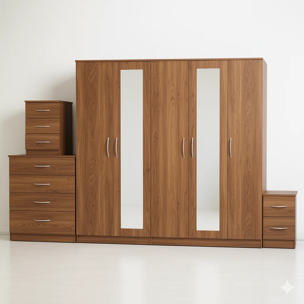 2-FULL MIRROR 5 DOOR WARDROBE SET (Assembled) - Image 2