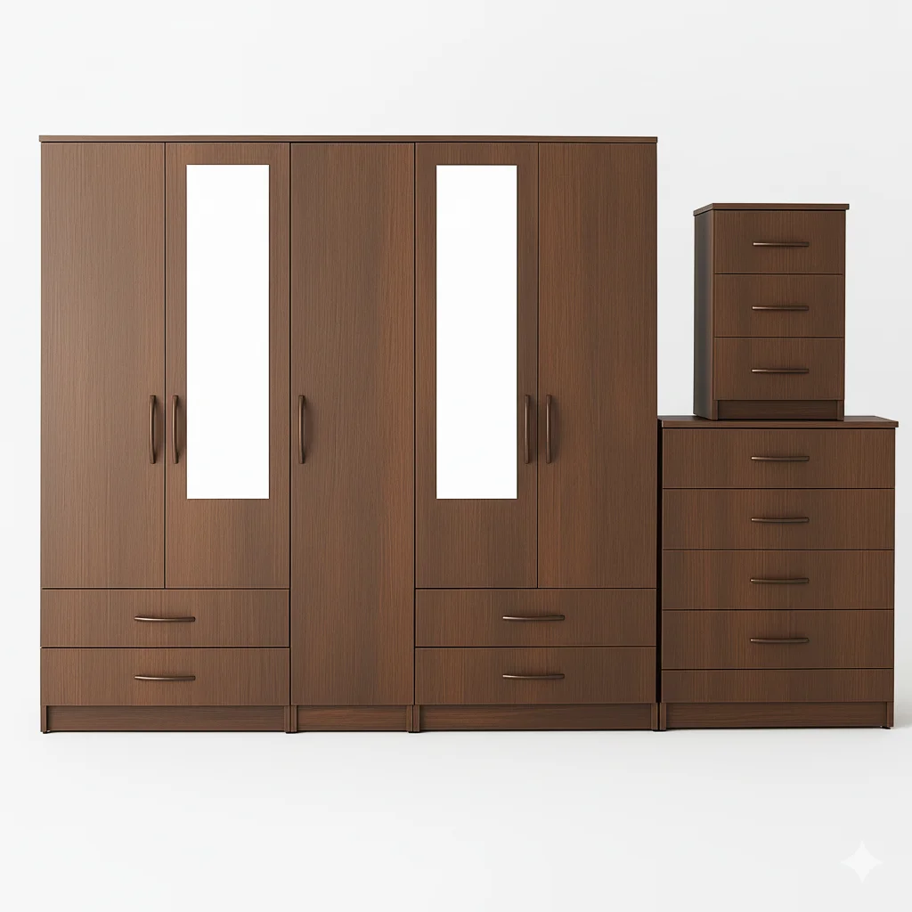 2-HALF MIRROR 5 DOOR WARDROBE SET (Assembled)