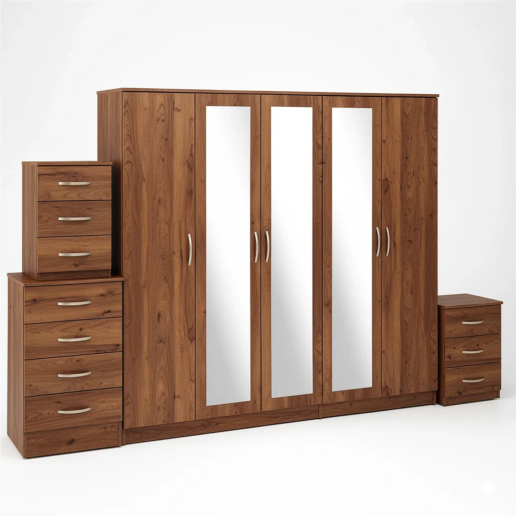 3-FULL MIRROR 5 DOOR WARDROBE SET (Assembled) - Image 4