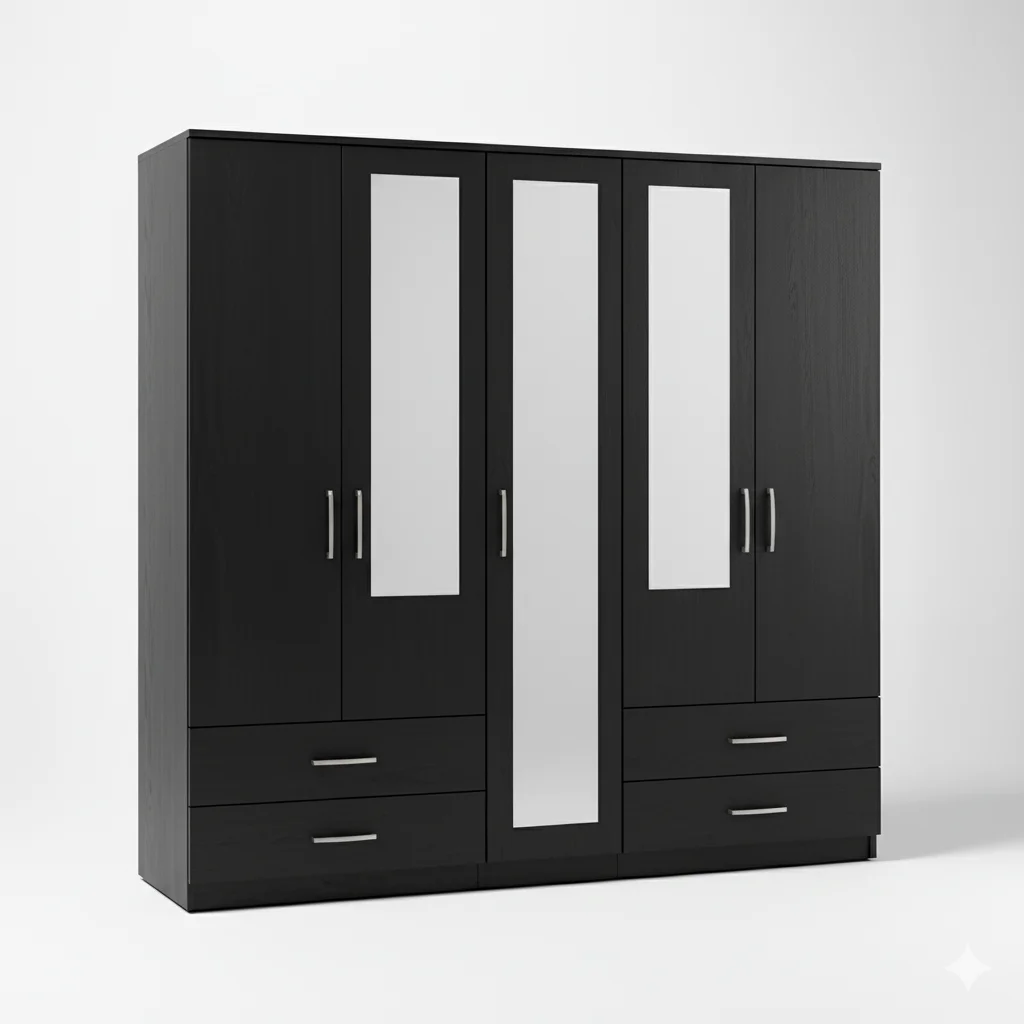 2-HALF & 1-FULL MIRROR 5 DOOR WARDROBE SET (Assembled)