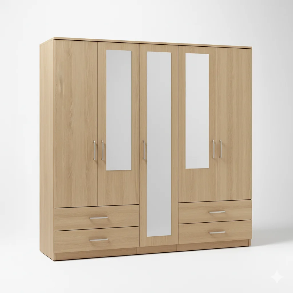 2-HALF & 1-FULL MIRROR 5 DOOR WARDROBE SET (Assembled) - Image 4