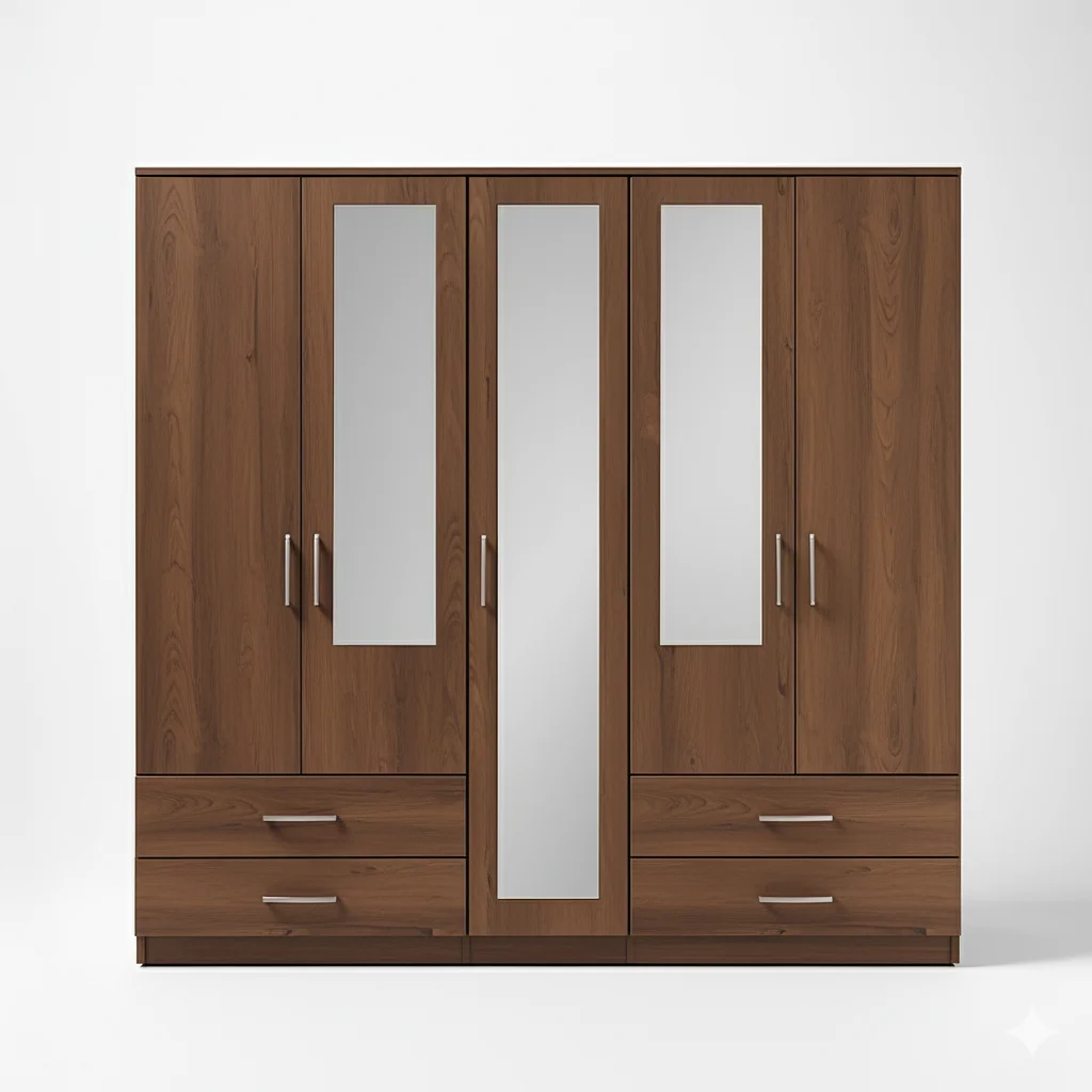 2-HALF & 1-FULL MIRROR 5 DOOR WARDROBE SET (Assembled) - Image 3