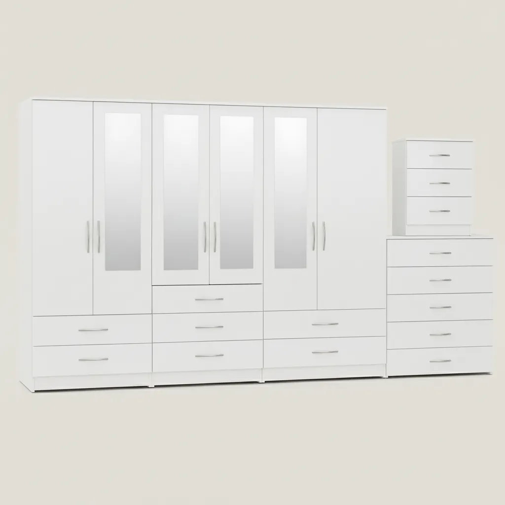 4-HALF MIRROR 6 DOOR WARDROBE (Assembled) - Image 5