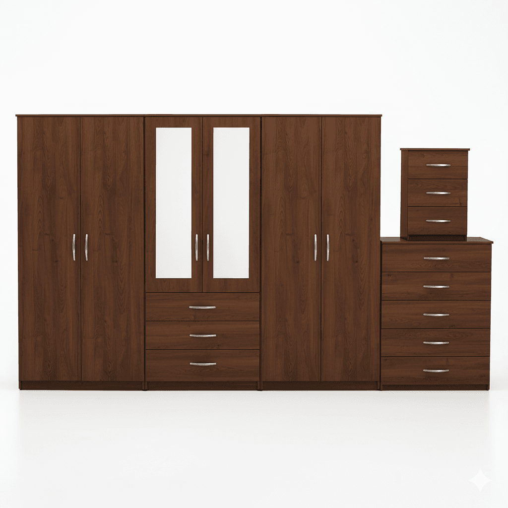 2-HALF MIRROR 6 DOOR WARDROBE (Assembled) - Image 4