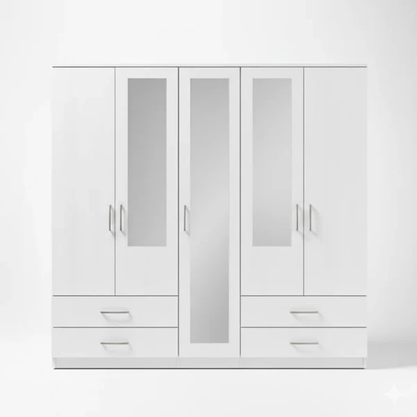 2-HALF & 1-FULL MIRROR 5 DOOR WARDROBE SET (Assembled) - Image 5
