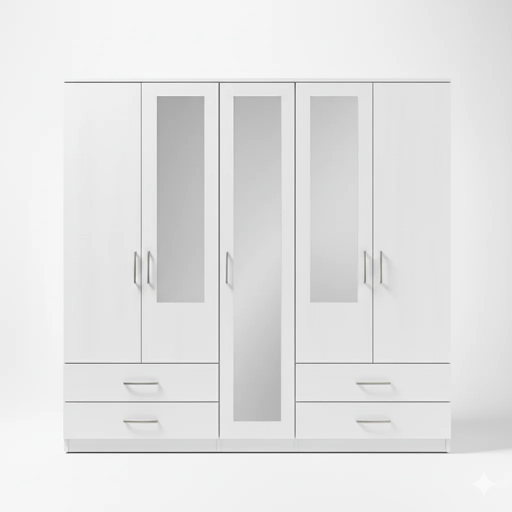 2-HALF & 1-FULL MIRROR 5 DOOR WARDROBE SET (Assembled) - Image 5