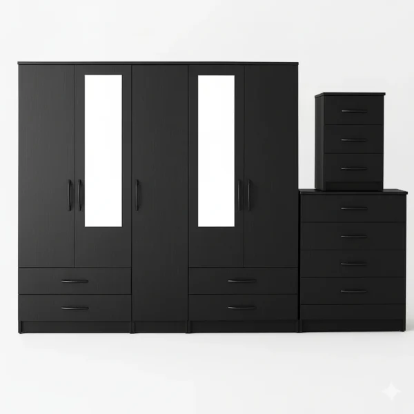 2-HALF MIRROR 5 DOOR WARDROBE SET (Assembled) - Image 3