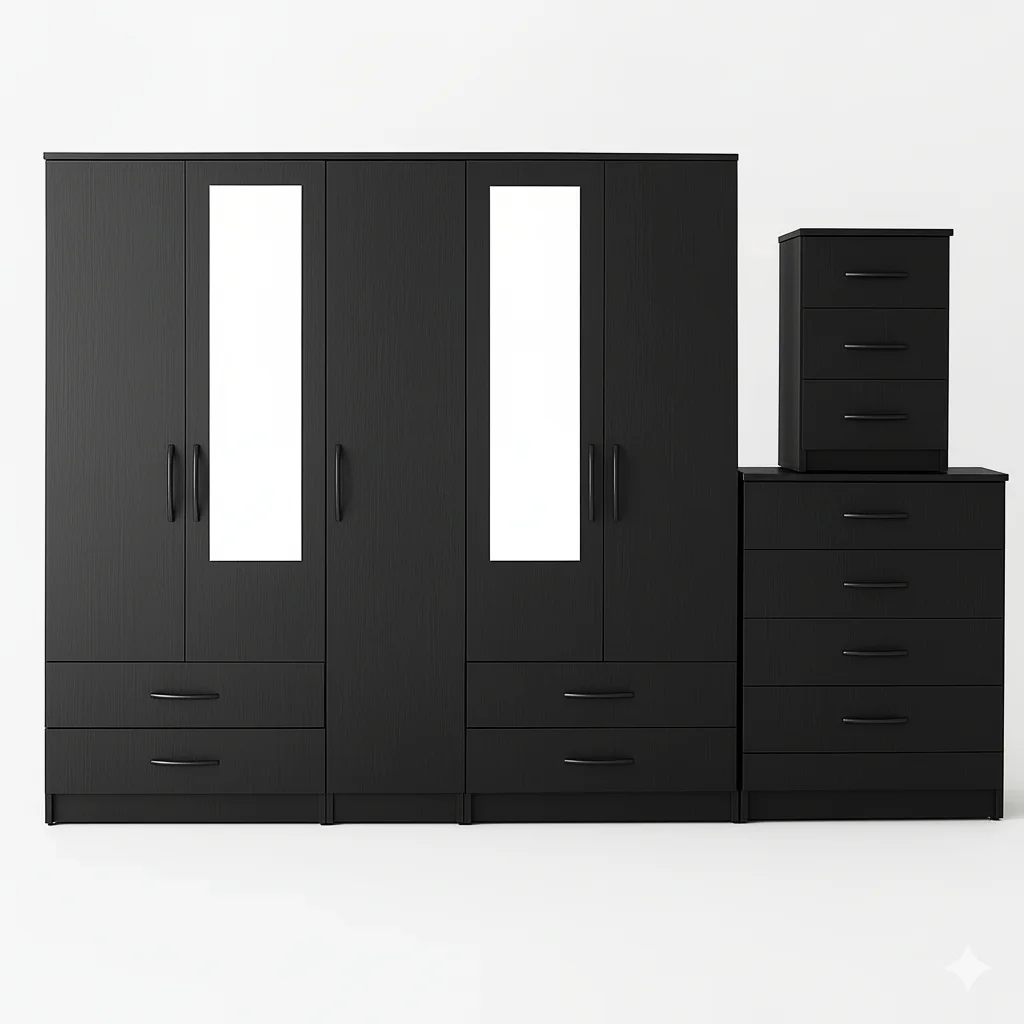 2-HALF MIRROR 5 DOOR WARDROBE SET (Assembled) - Image 3