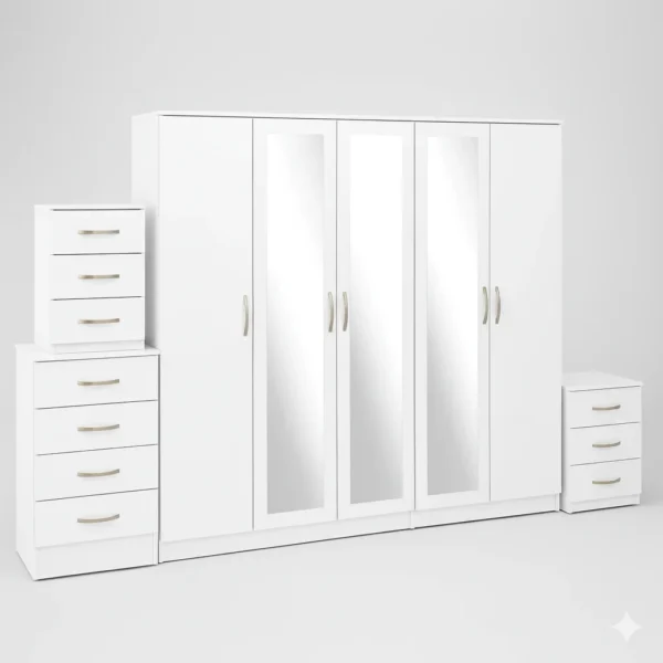 3-FULL MIRROR 5 DOOR WARDROBE SET (Assembled) - Image 5