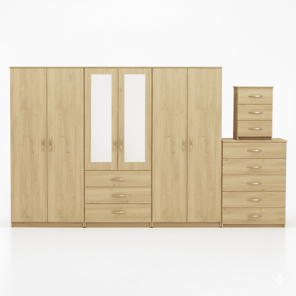 2-HALF MIRROR 6 DOOR WARDROBE (Assembled) - Image 2