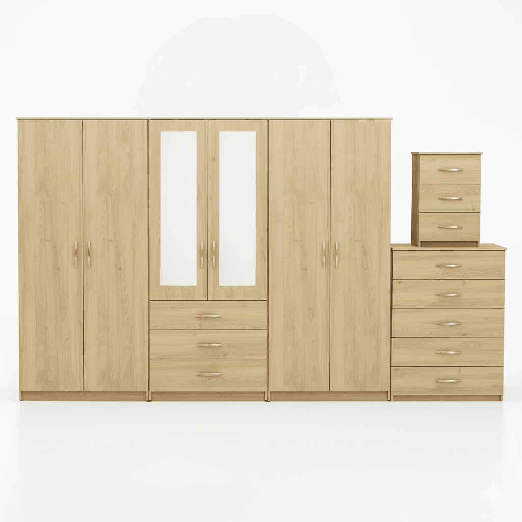 2-HALF MIRROR 6 DOOR WARDROBE (Assembled) - Image 2