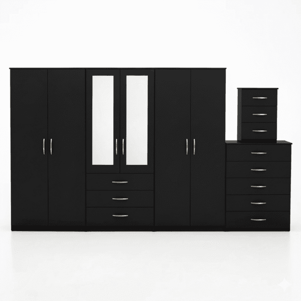 2-HALF MIRROR 6 DOOR WARDROBE (Assembled) - Image 3